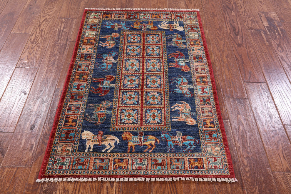Antiqued Pazyryk Historical Design Handmade Wool Rug 2' 8" X 4' 1" Q10869