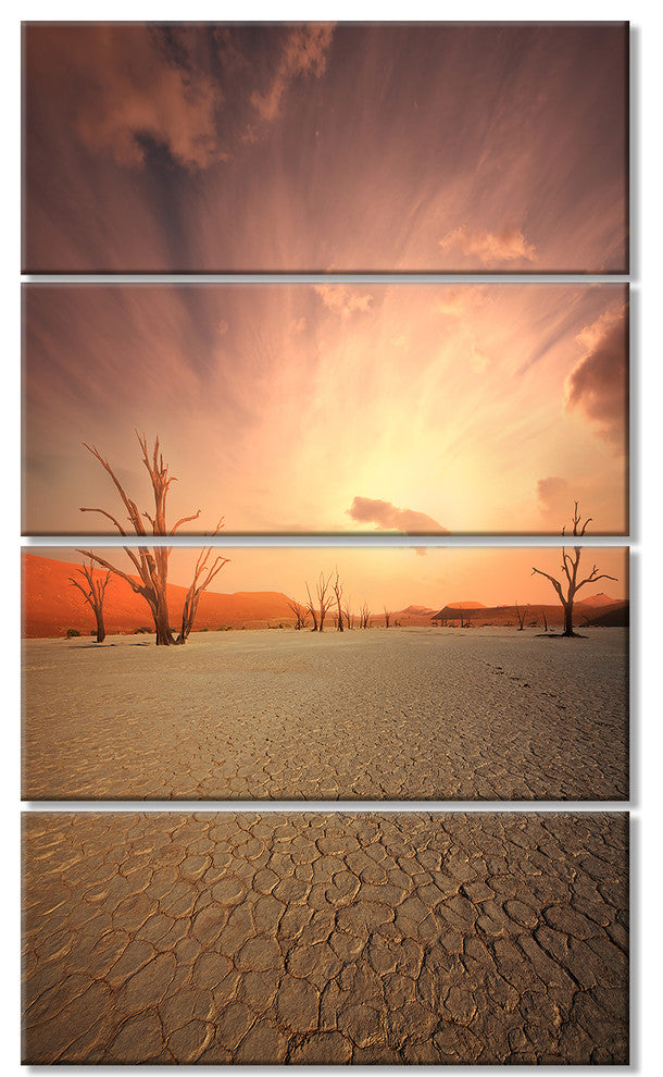 Namib Desert Beautiful Cracked Land, Landscape Canvas Print, 28"x48", 4 Panels