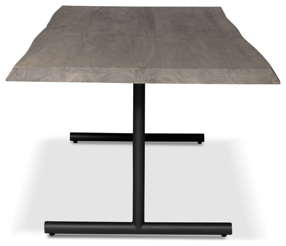 Brooks Dining Table, T Base, 40"x79", Sandblasted Gray Top, Black Base