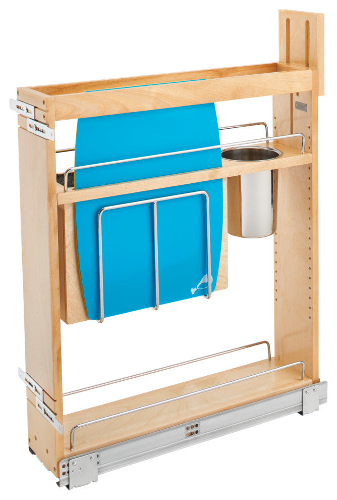 Wood Base Cabinet Knife Block Pull Out Organizer With Soft Close, 6"