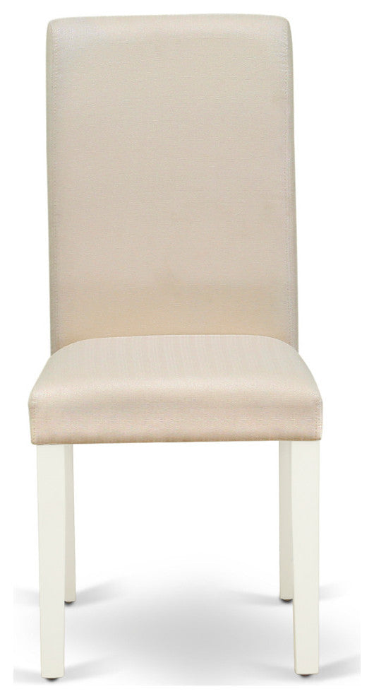 3Pc Dinette Set, Rounded Table, Two Parson Chairs, Cream Fabric, Linen White