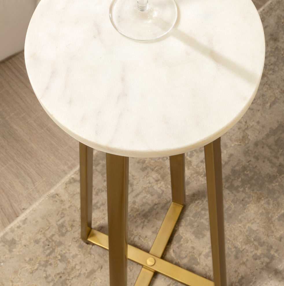 Zia Metal Drink Table, Marble/Gold 9x9x23