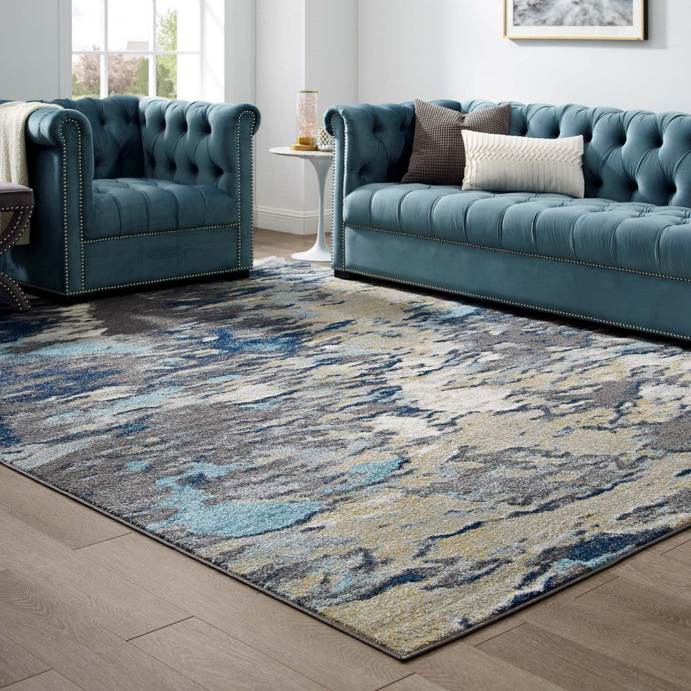 Area Rug Runner Floor Carpet, 8x10, Blue, Modern, Lounge Cafe Hotel Hospitality