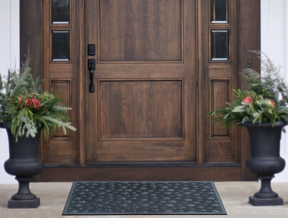 A1HC Rubber Pin Welcome Door Mats 24"x36" for Outdoor Entrance, Barn Stars Black