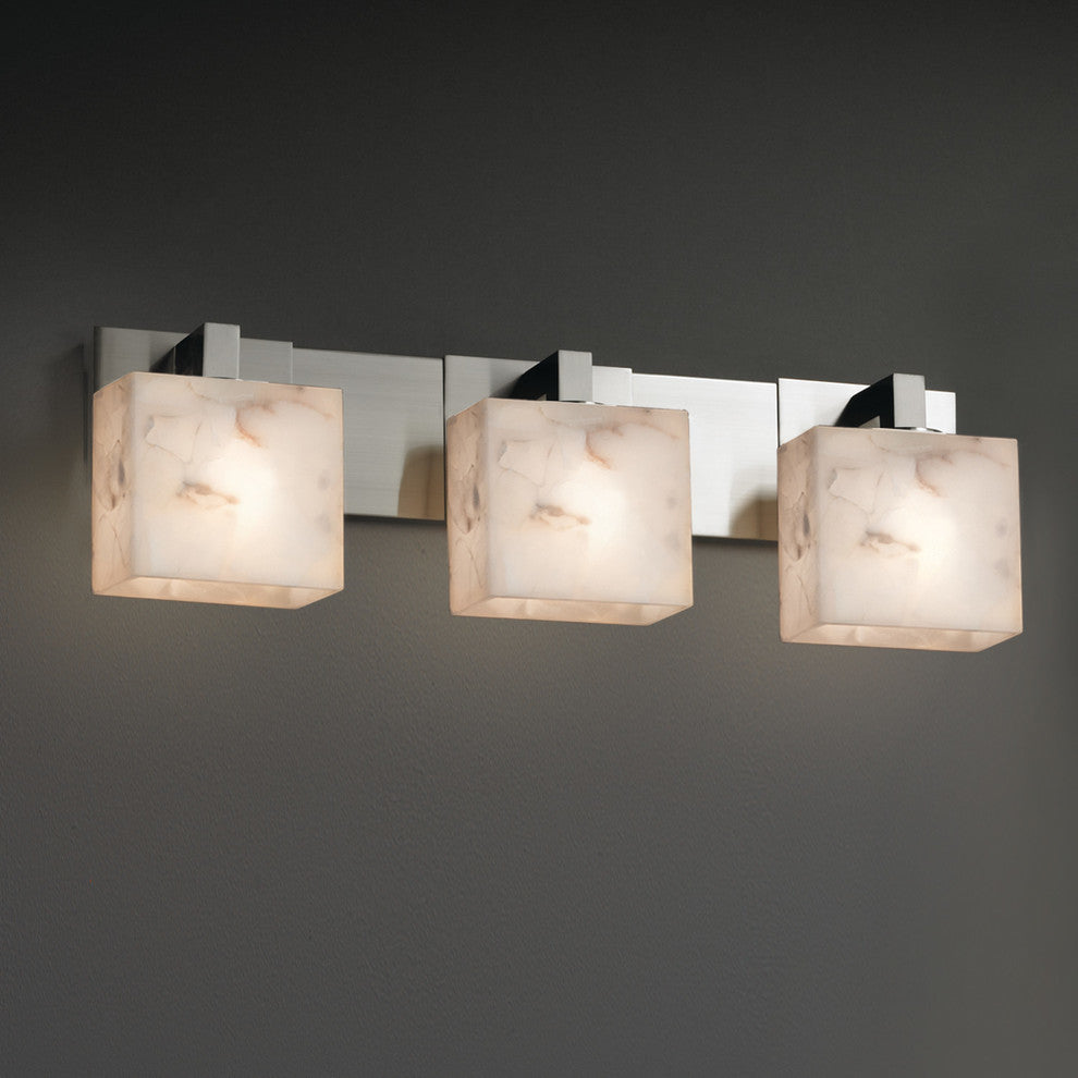 Alabaster Rocks! Modular 3-Light Bath Bar, Rectangle, Nickel, LED