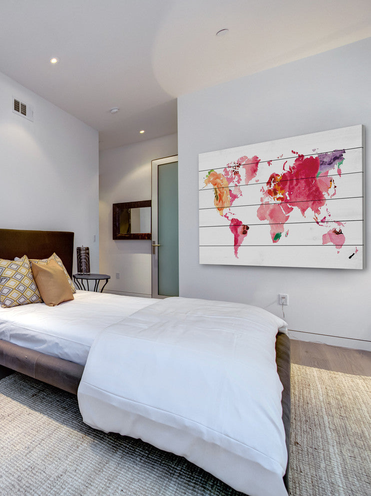 "Floral Map" Painting Print on White Wood