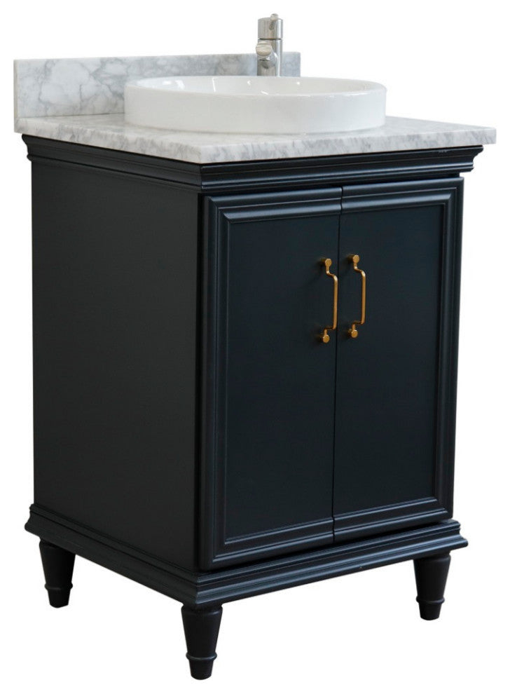25" Single Vanity, Dark Gray Finish With White Carrara And Round Sink