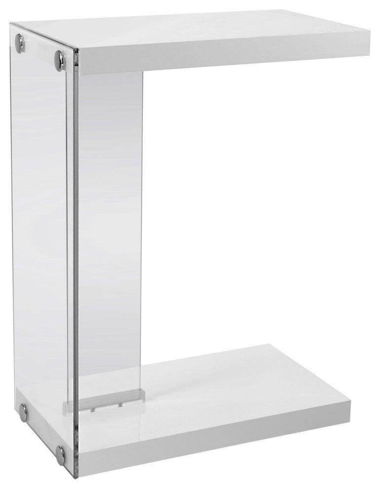 HomeRoots 18.5" x 10.25" x 24.75" White Finish and Tempered Glass Accent Table