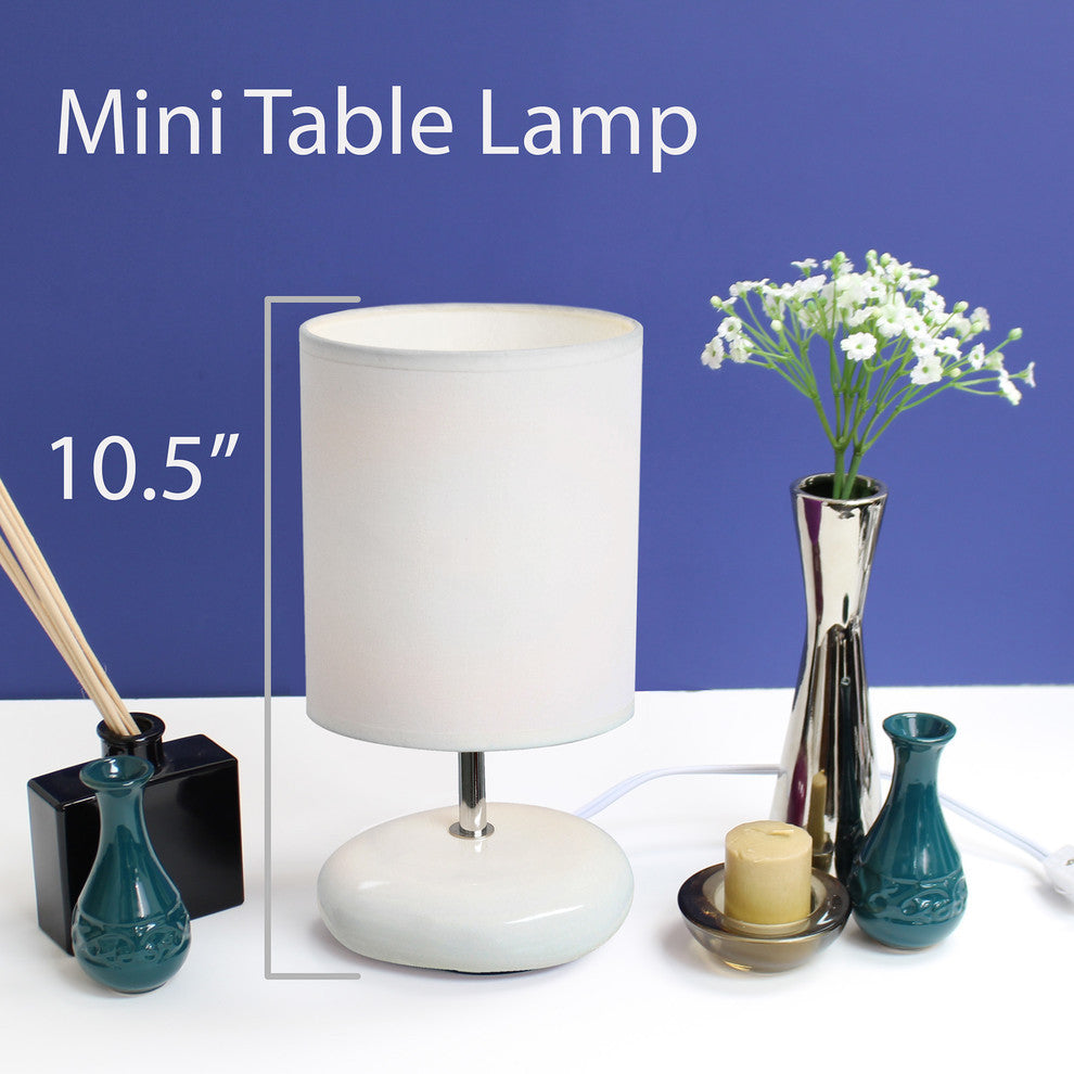 Simple Designs Stonies Small Stone Look Table Bedside Lamp, White