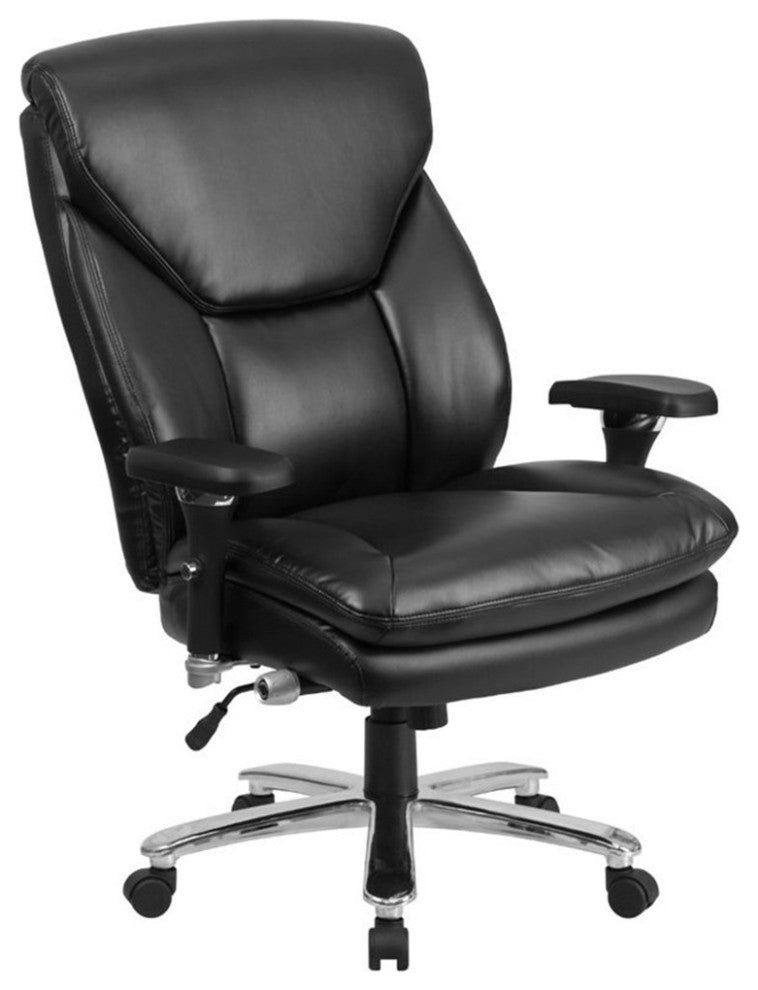 Pemberly Row Big and Tall Leather Swivel Office Chair in Black