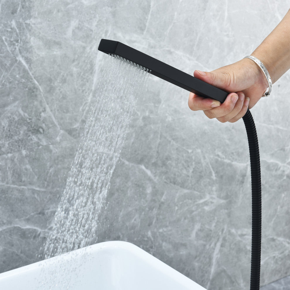 Campia Single Lever Handle Floor Mounted Tub Filler With Handshower, Matte Black