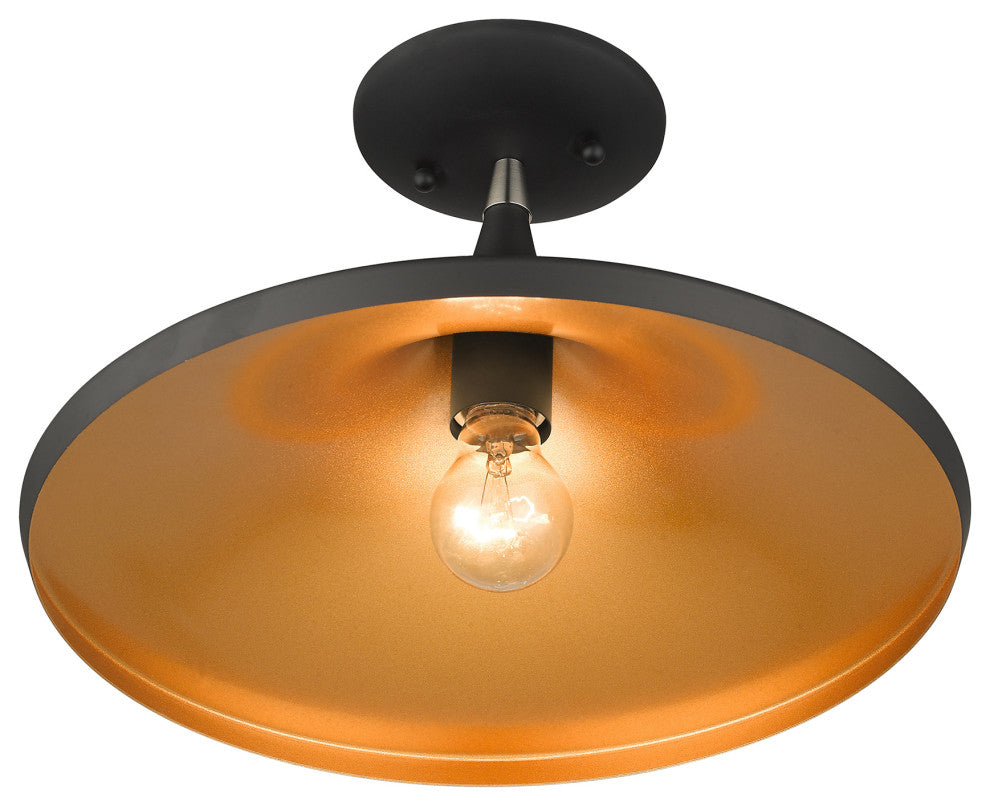 Livex Lighting Waldorf 1-Light Black Semi-Flush With Brushed Nickel Accents