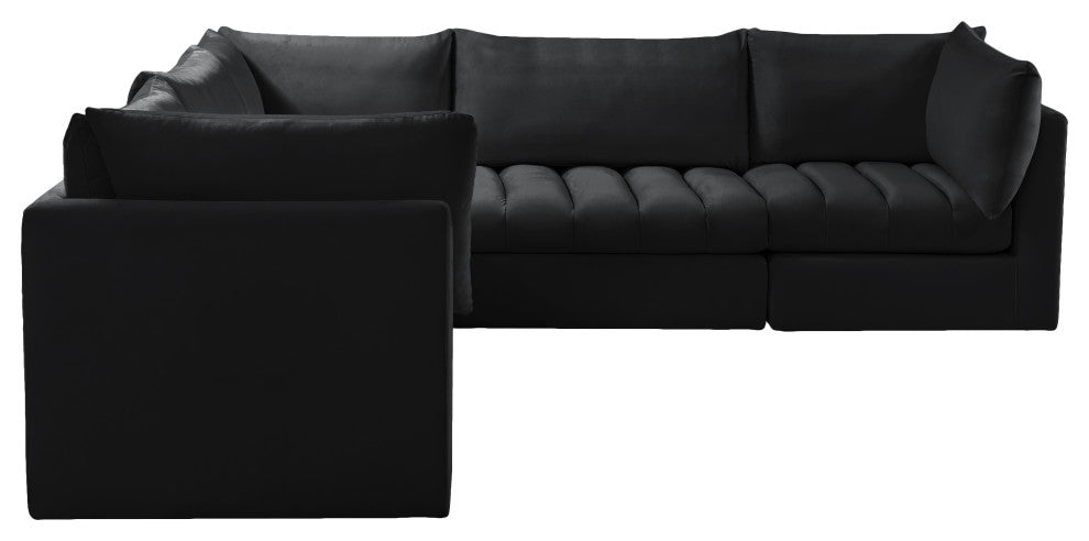 Jacob Velvet Upholstered 5-Piece L-Shaped Modular Sectional, Black