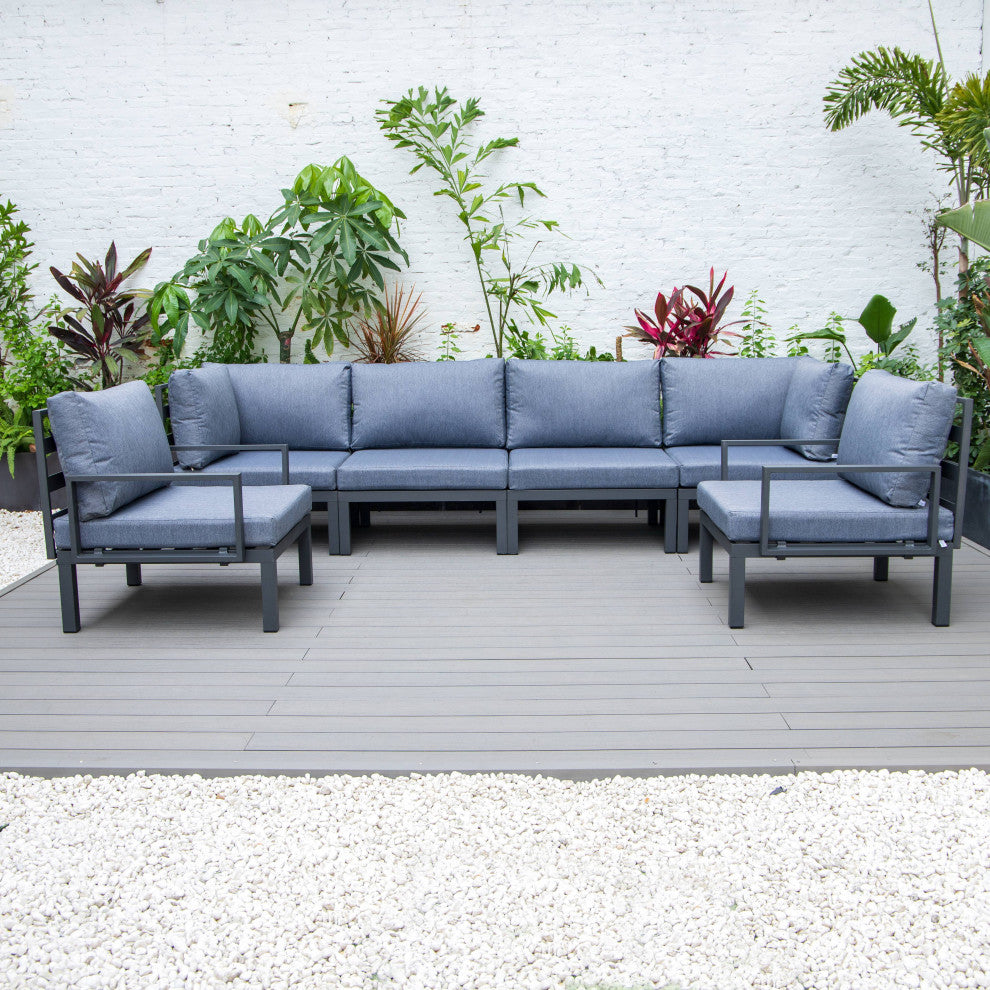 LeisureMod Hamilton 6-Piece Modular Patio Sectional Set With Cushion, Blue