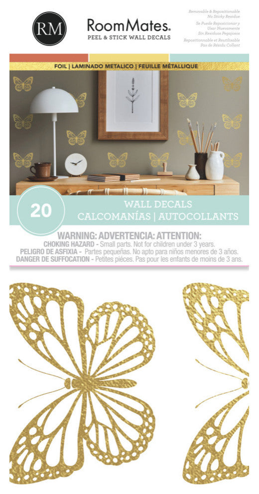 Gold Butterfly Peel And Stick Wall Decals
