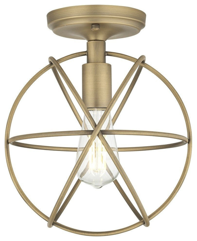 Avesso Semi Flush Mount Ceiling Light With LED Bulbs, Antique Brass