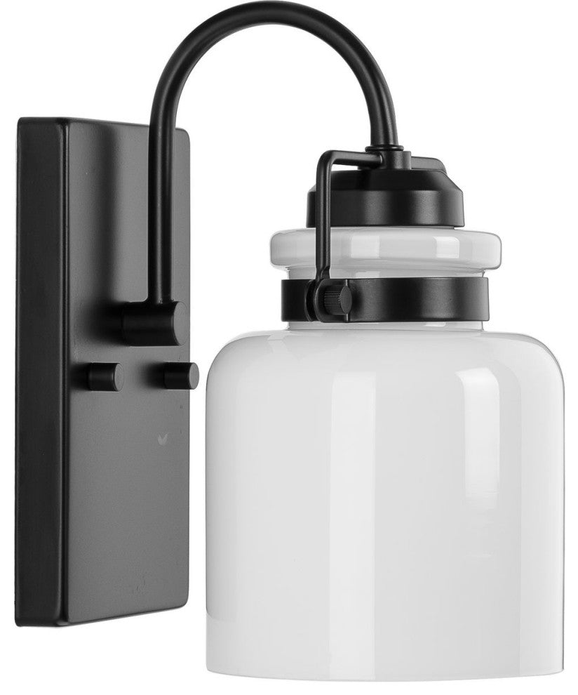 Fessler Collection One-Light Matte Black Opal Glass Farmhouse Bath Light