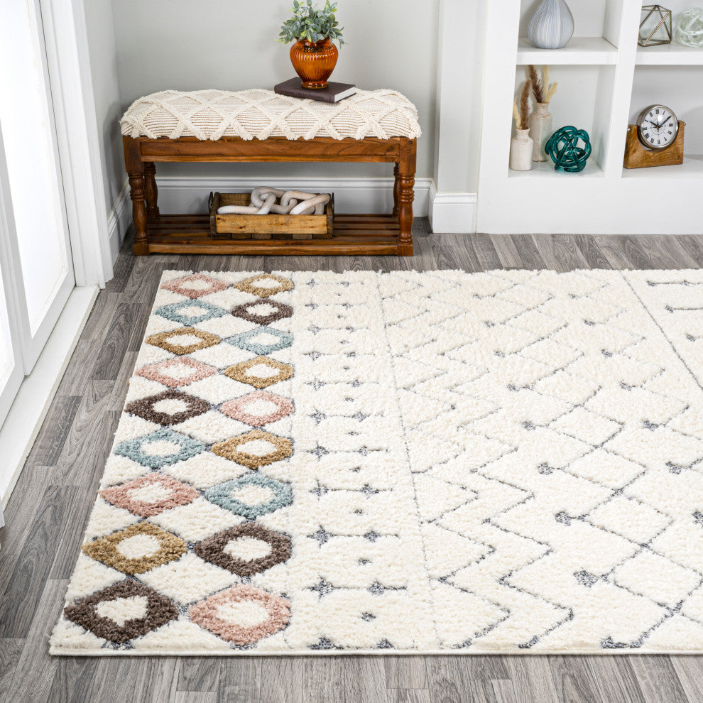 Pia Moroccan Trellis Plush Carved Multi/Cream 5'x8' Area Rug