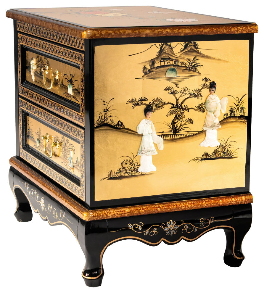 Gold Lacquer Two-Drawer Chest Royal Ladies