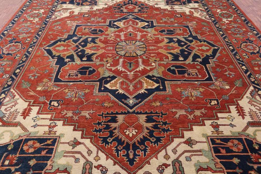 Heriz Serapi Handmade Wool Rug 9' 11" X 13' 11" - Q16006