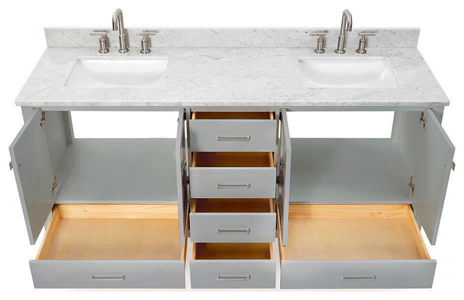 ARIEL Cambridge 73" Rectangle Sinks Bath Vanity Carrara Marble