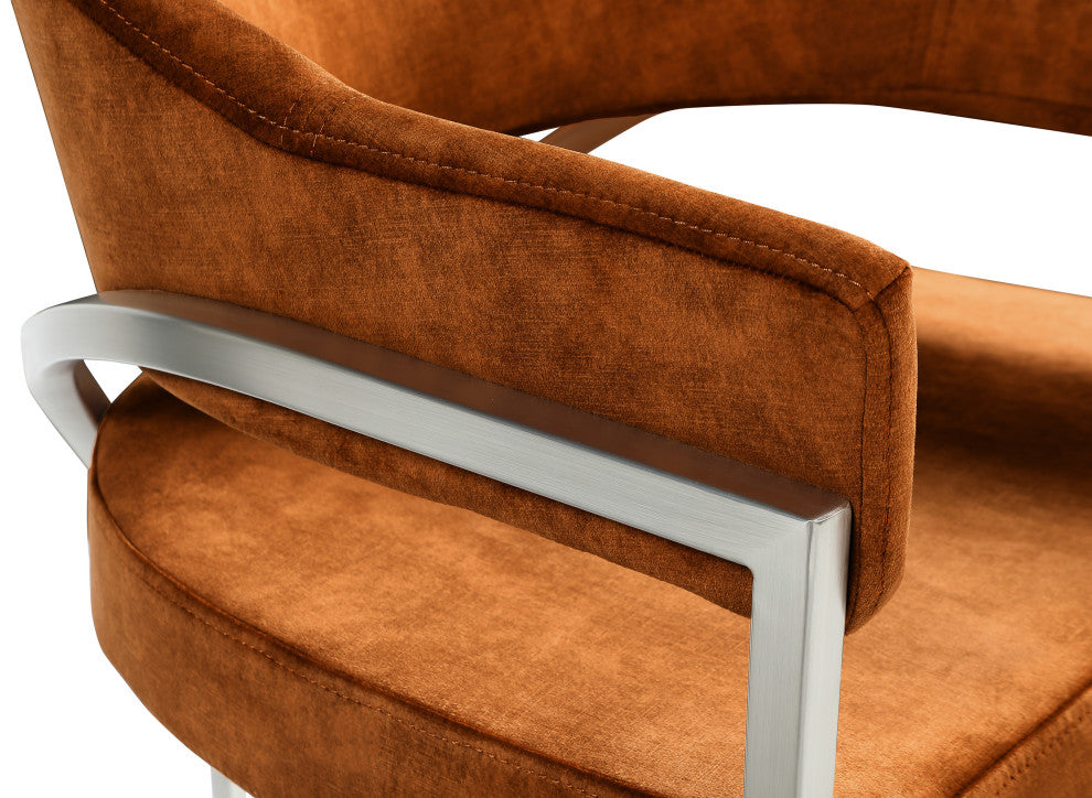 Madelyn Upholstered Dining Chair, Set of 2, Cognac, Velvet, Silver Finish
