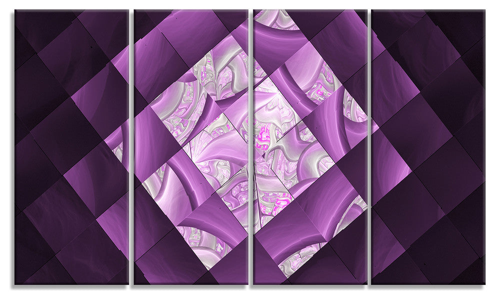 Purple Pixel Field of Squares, Abstract Wall Art Canvas, 48"x28", 4 Panels