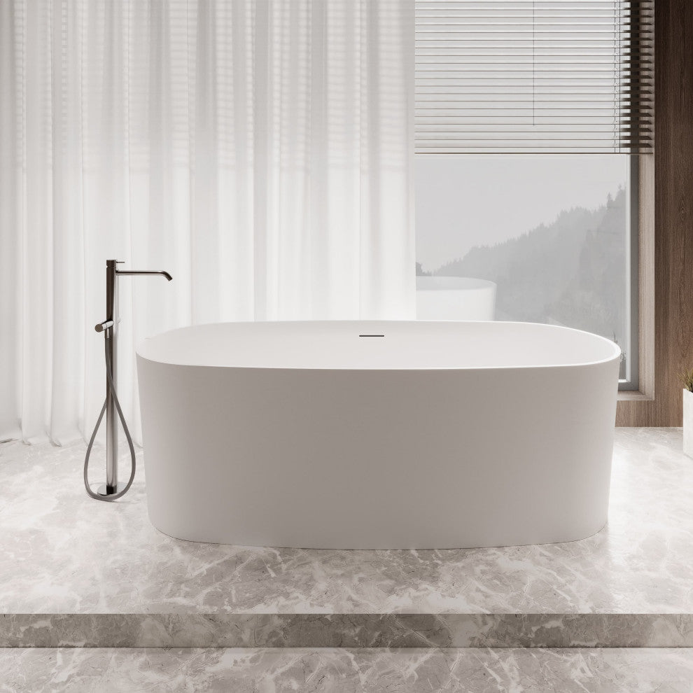 67" Streamline NS5800CH Matte White Stone Resin Bathtub, Tray With Chrome Drain