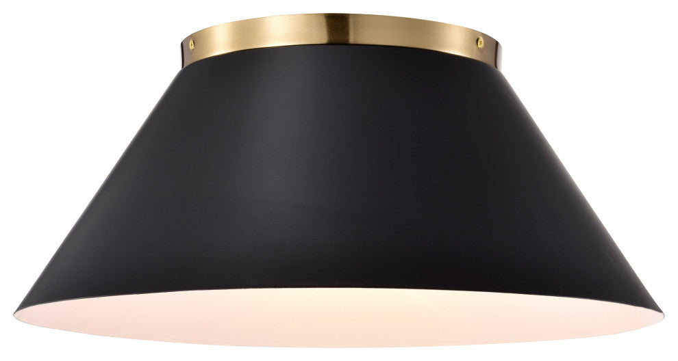 Dover 3-Light Large Flush Mount Fixture, Black With Vintage Brass
