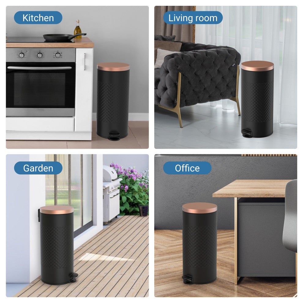 30 liter Black Metal Round Shape Step-on Trash Can Diamond Body