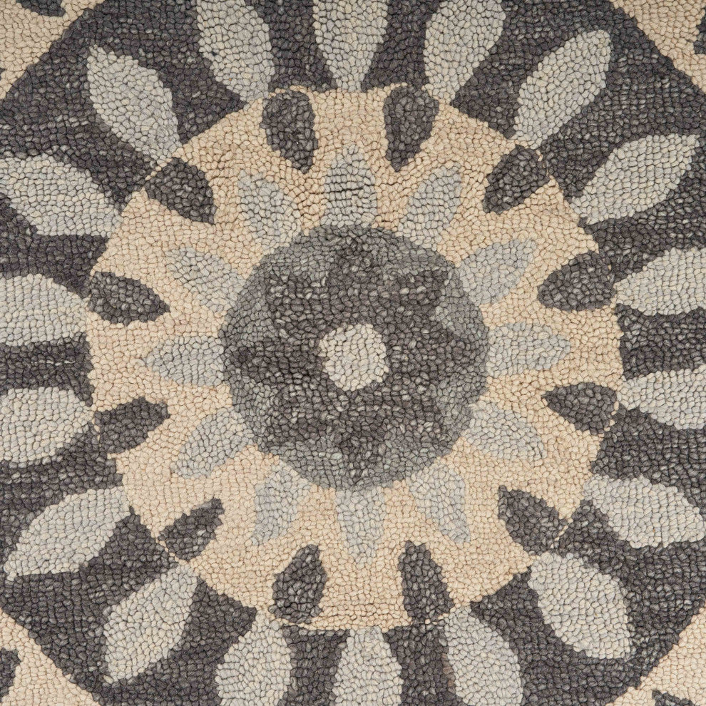 6' Gray Round Wool Geometric Hand Tufted Area Rug