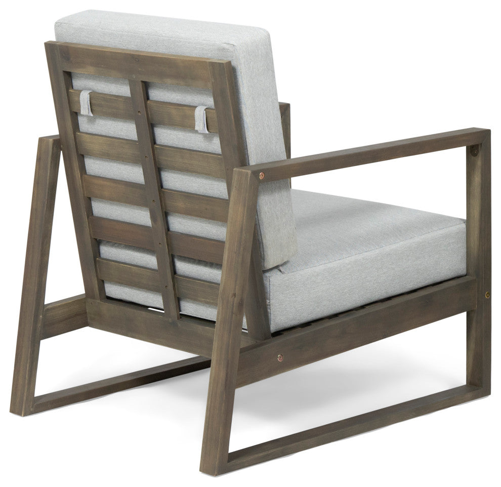 Silla Outdoor Acacia Wood Club Chair with Cushion, Gray/Light Gray