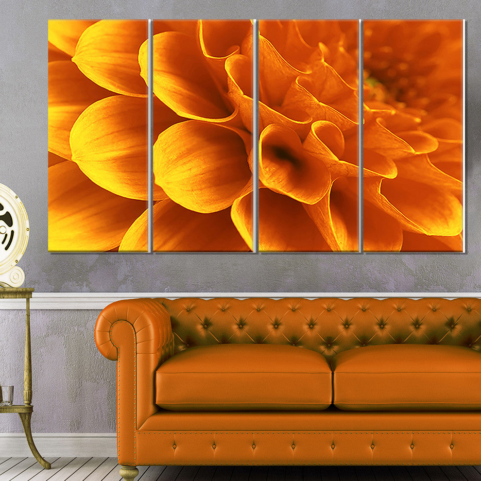 Yellow Abstract Floral Design, Floral Canvas Art Print, 48"x28", 4 Panels