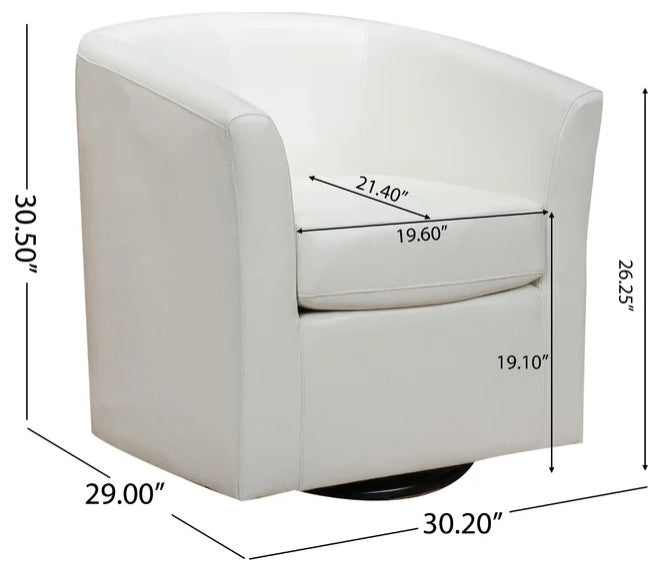 Corley Contemporary Upholstered Swivel Club Chair, Ivory, Faux Leather