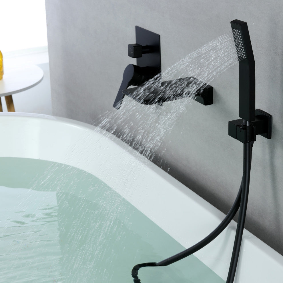 Shower Faucet Handheld Combo Set, Waterfall Tub Spout and Valve, Black