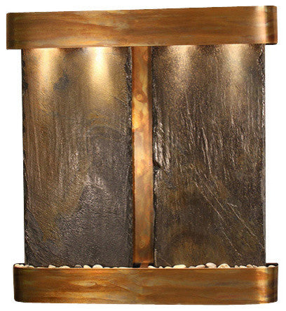 Aspen Falls Wall Fountain, Rustic Copper, Multi Color Slate, Round Frame