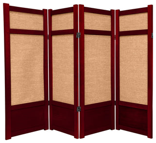 4' Tall Low Jute Shoji Screen, 4 Panel, Rosewood