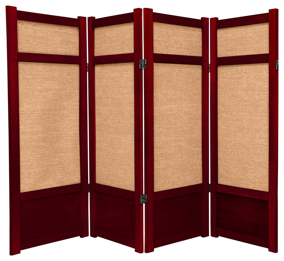4' Tall Low Jute Shoji Screen, 4 Panel, Rosewood