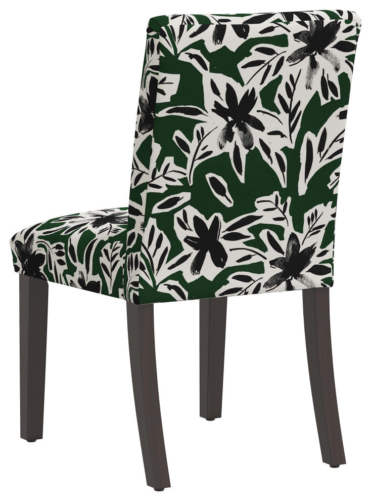 Square Dining Chair With Tapered Legs, Cari Floral Green Black Oga