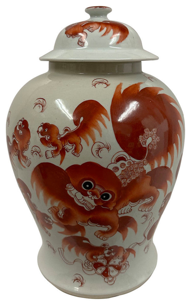 Consigned Early 20th Century Chinese Hand Painted FooDog Ginger Jar