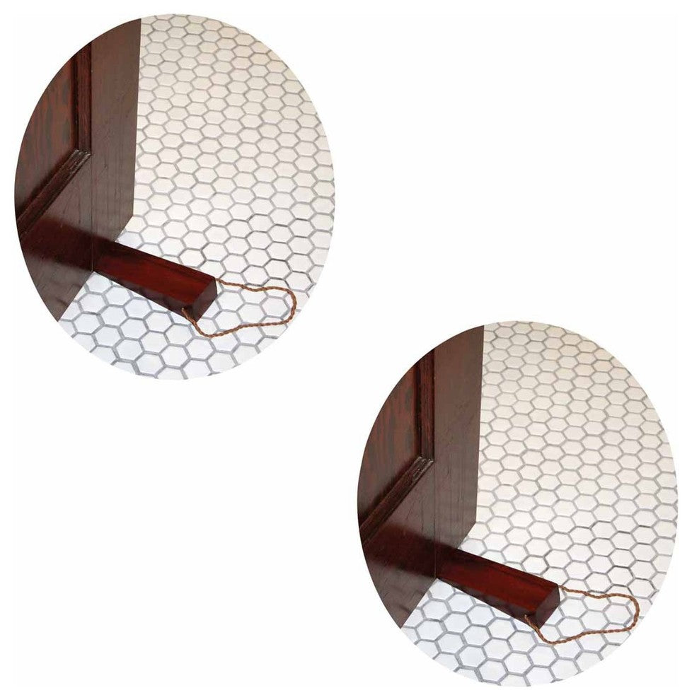 2 Cherry Finish Door Wedge Mango Wood Leather Hanging Loop |
