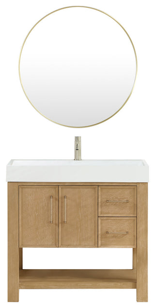 Vera Bath Vanity with Stone Top, Washed Ash Grey, 36", Single Vanity, With Mirror