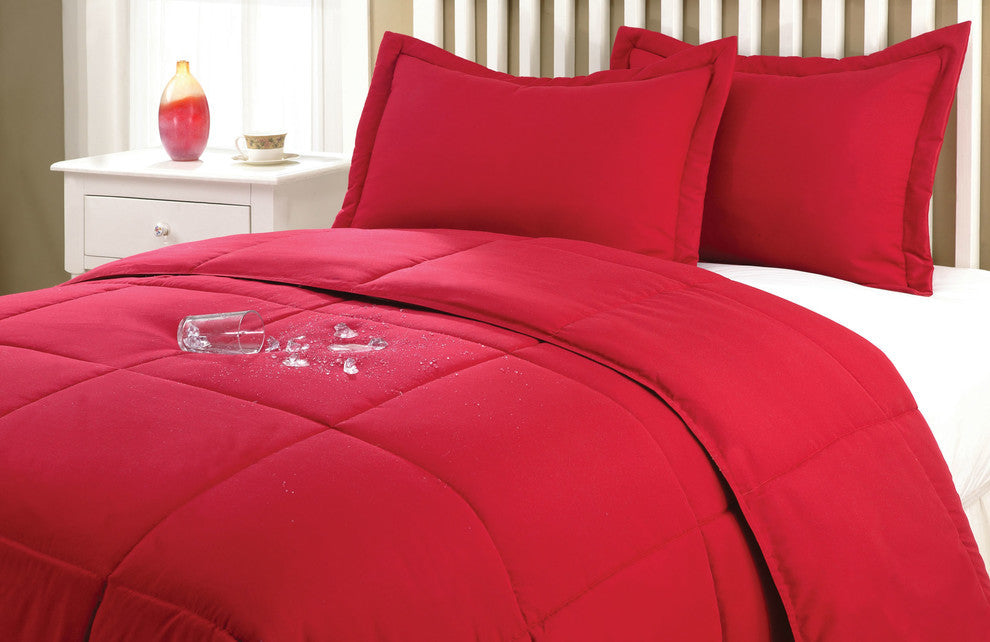 Lotus Home Water and Stain Resistant Microfiber Comforter Mini Set, Red, Twin Xl
