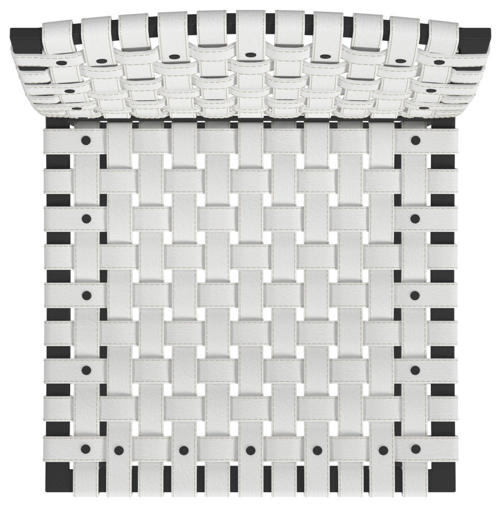 Urban Woven Genuine Leather Rectangular  28" Barstool, White
