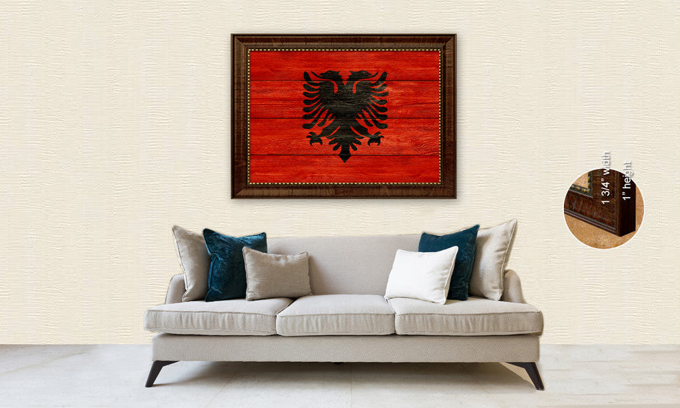 Albania Country Textured Flag Print With Brown Gold Frame, 23"X33"