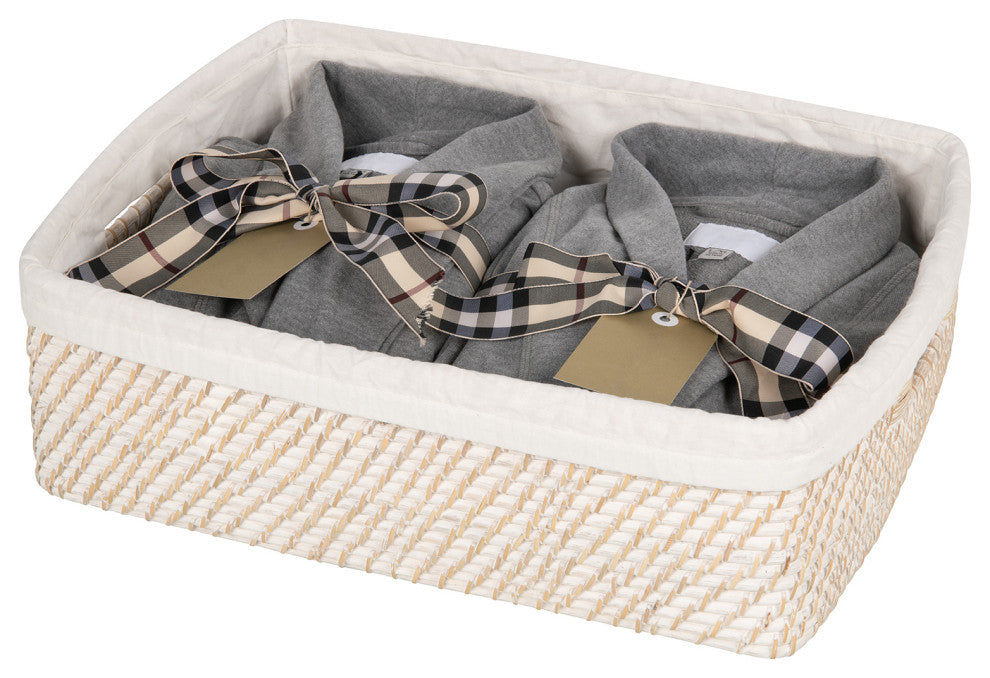 Laguna Rattan Shelf Basket With Cotton Liner, White Wash