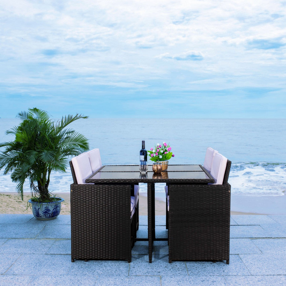 Safavieh Enerson Outdoor Dining Set, Black / White