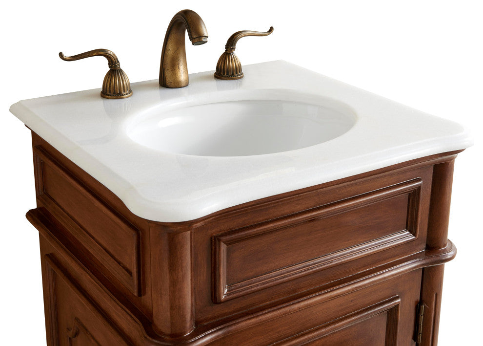 21" Single Bathroom Vanity, Teak, White and Brown Vein Marble Top