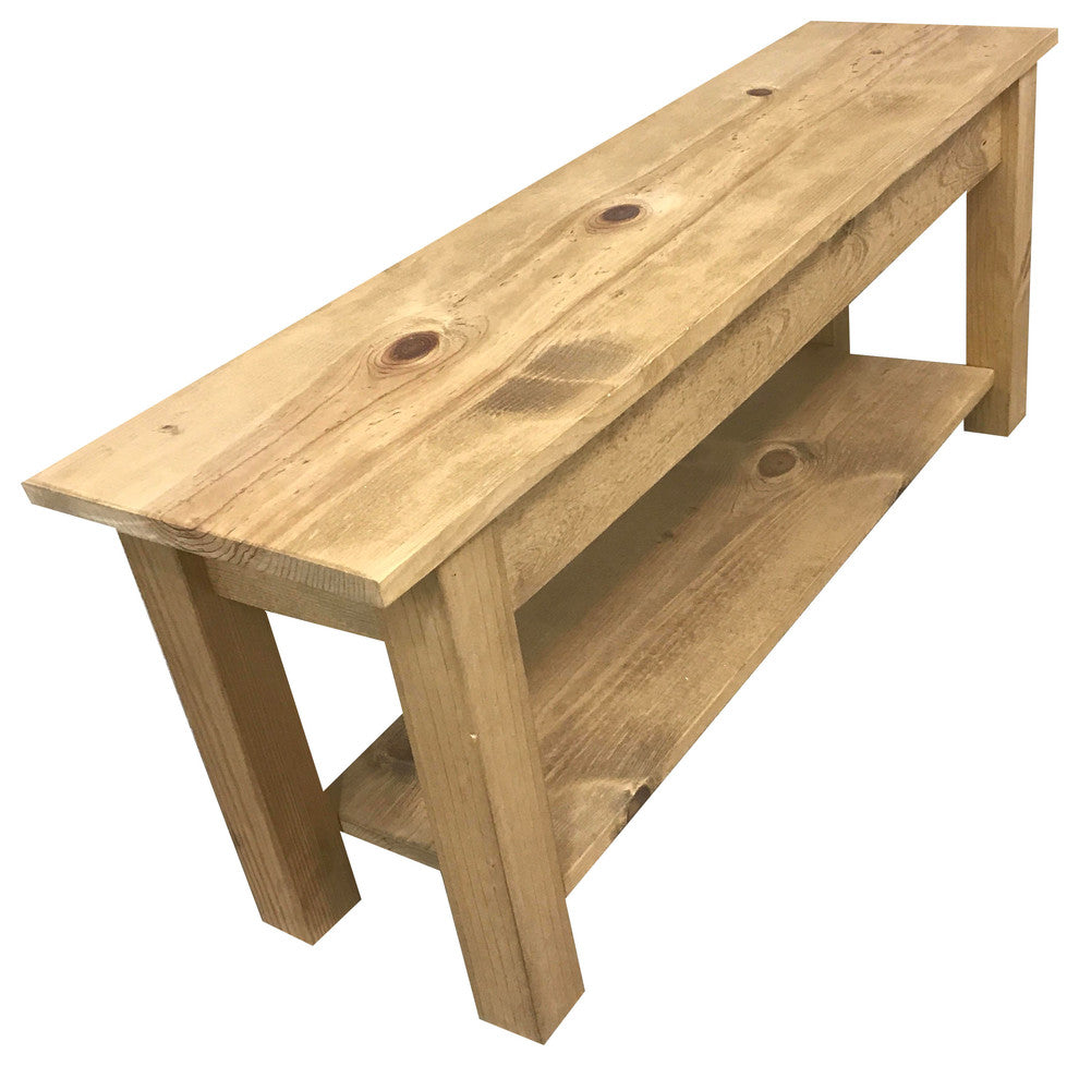 Ranch Golden Oak Bench With Shelf, 42"