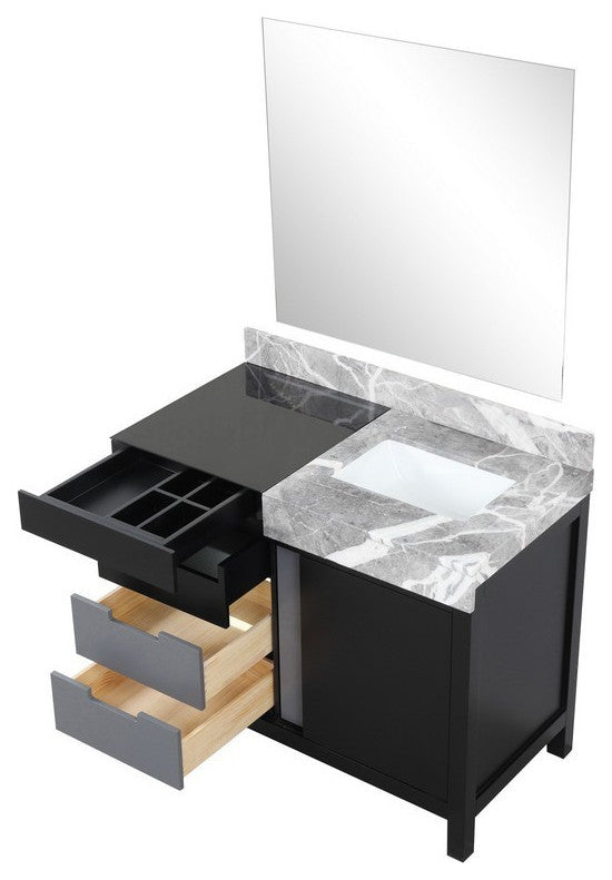 Zilara 42" Black and Grey Vanity, 34" Frameless Mirror